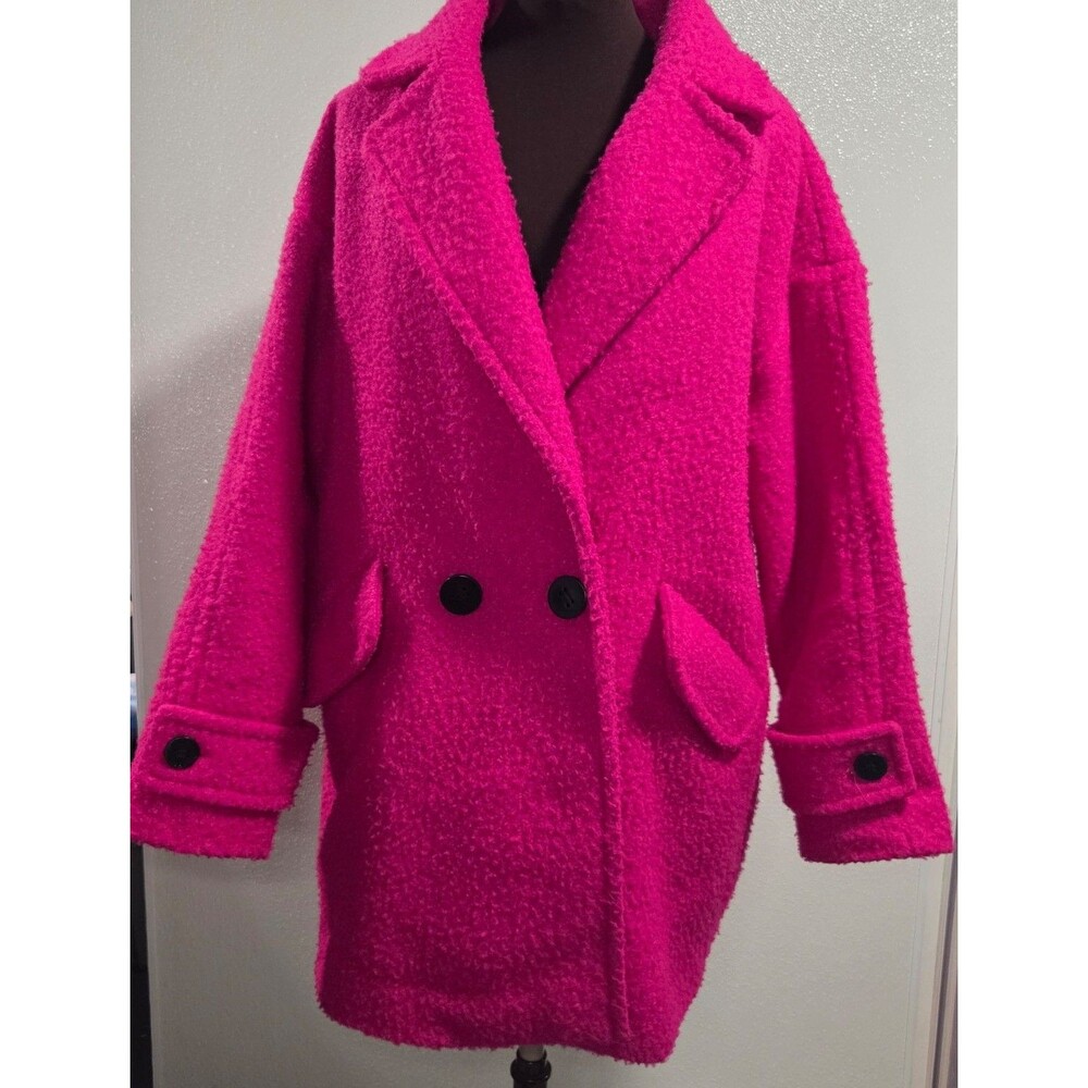 Worthington Hot Pink Trench Coat Fusia Double Breasted Knee Lenth Long L